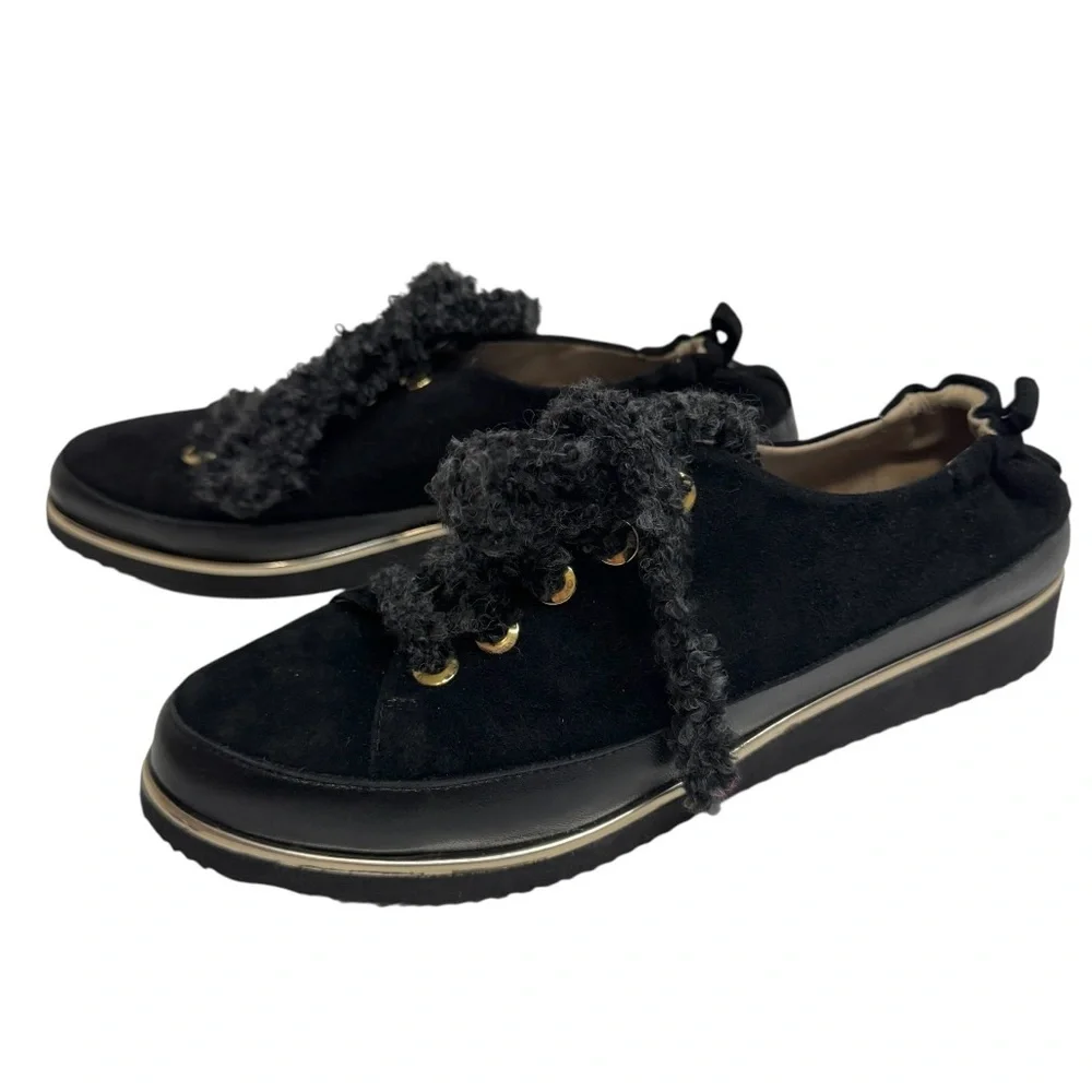 NEW Ron White Nalla Onyx Wedge Sneaker Cashmere Suede Teddy Bear Laces Italy - Picture 3 of 16